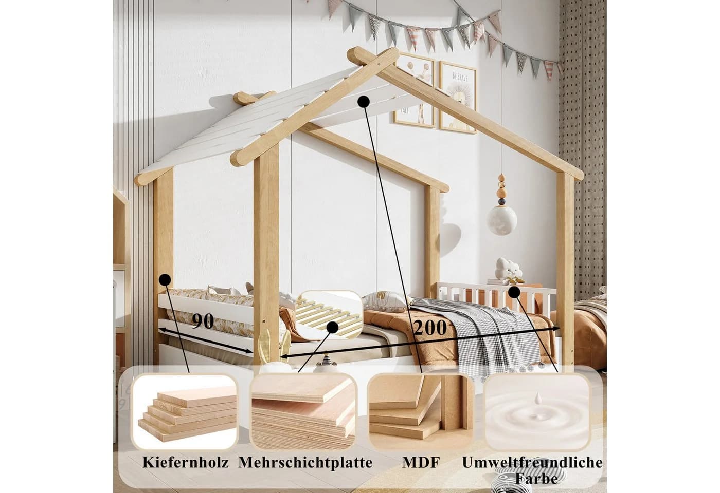 Flieks Kinderbett Hausdesign 90x200cm mit Lattenrost - Bild 5