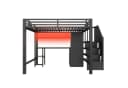 Flieks Hochbett mit LED, Kleiderschrank & Schreibtisch Schwarz Metall Bild 5