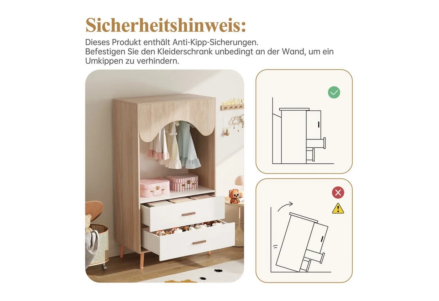 Flieks Kinderkleiderschrank Modern Holzfarbe - Bild 3