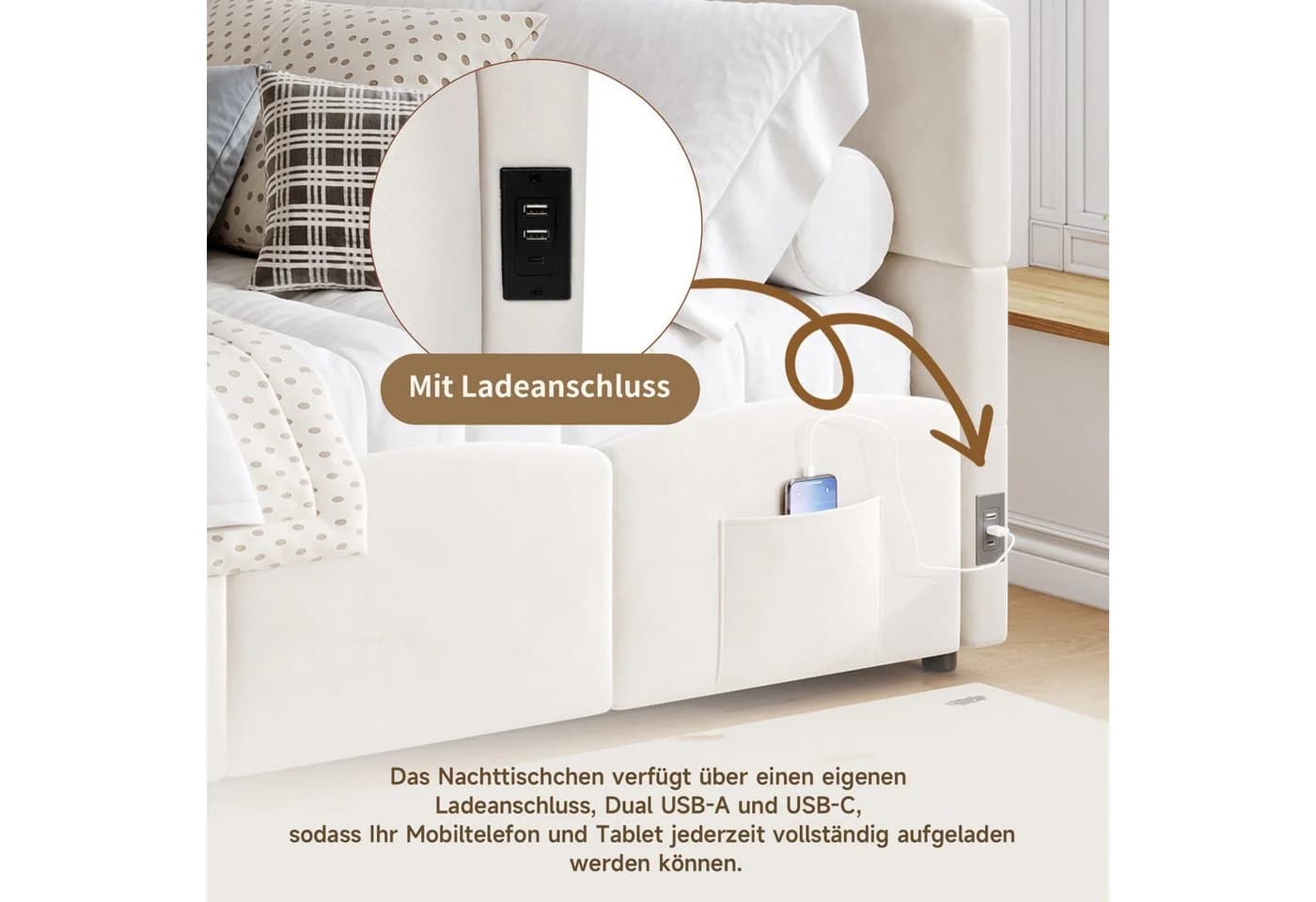 Flieks Polsterbett Hydraulisches Kinderbett Daybett 90x200cm mit USB-Aufladen & Stauraum - Bild 4
