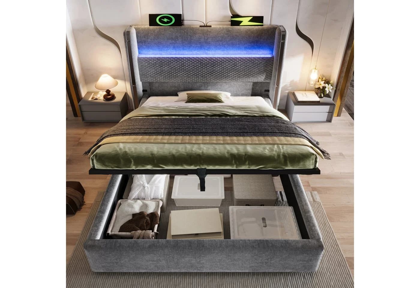 Flieks Polsterbett 90x200 Grau mit LED & USB - Bild 3