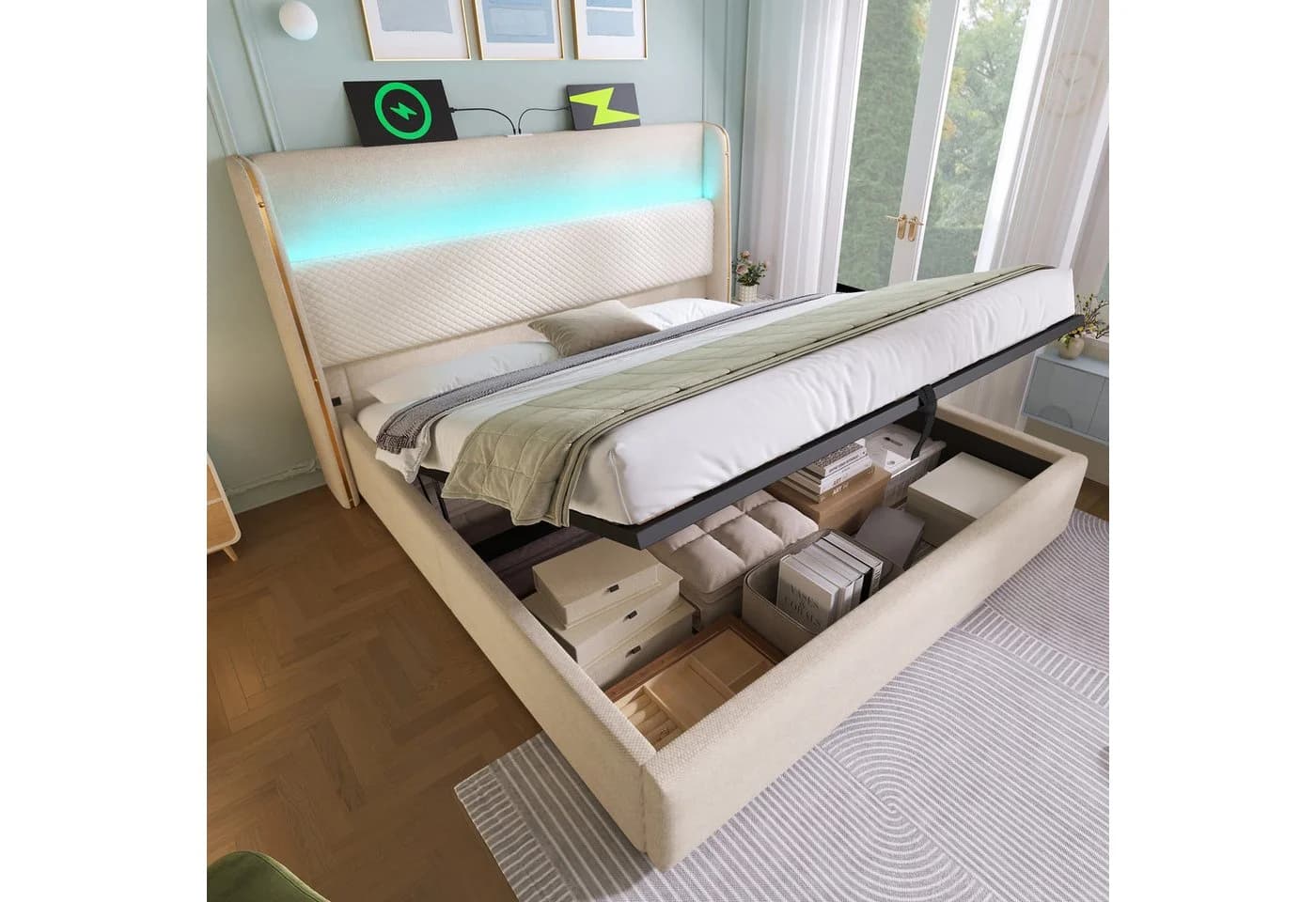 Flieks Polsterbett Beige mit LED & USB - Bild 2