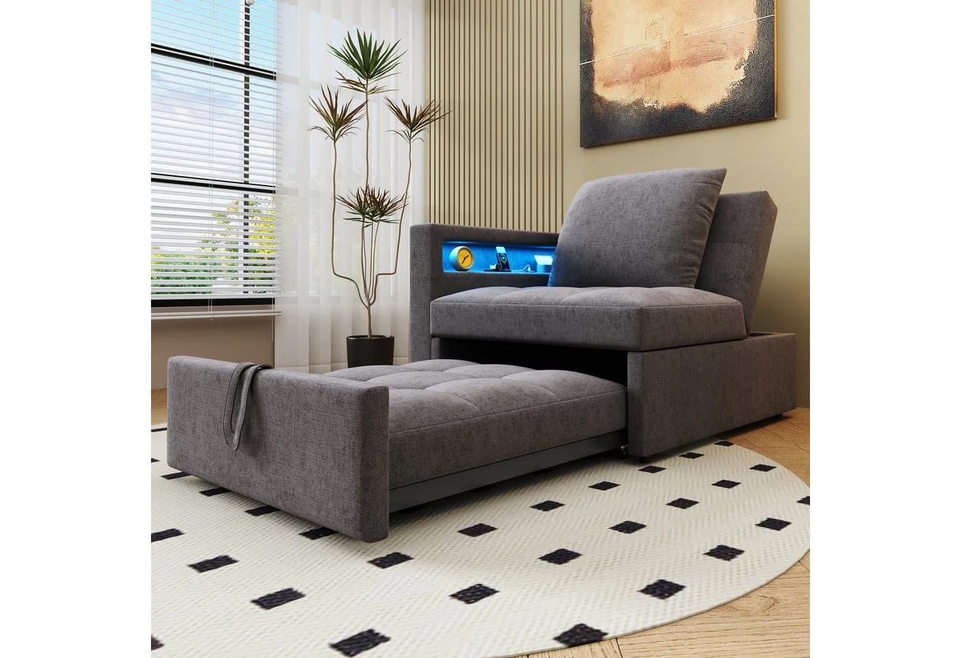 Flieks Daybett Polsterbett Schlafsofa mit verstellbarer Rückenlehne LED USB/Typ-C