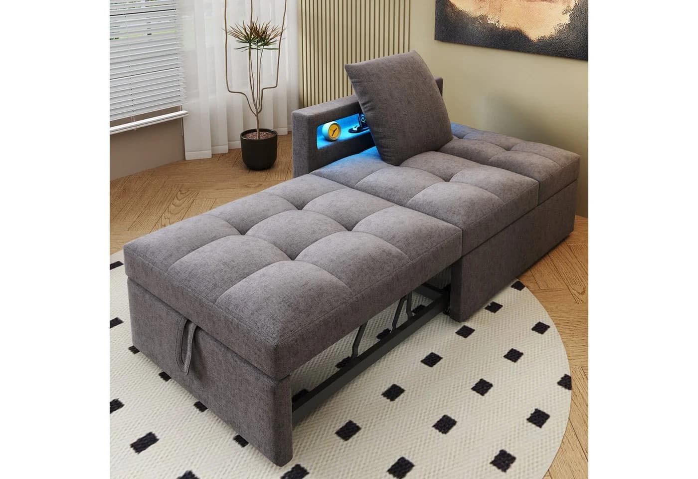 Flieks Daybett Polsterbett Schlafsofa mit verstellbarer Rückenlehne LED USB/Typ-C - Bild 3