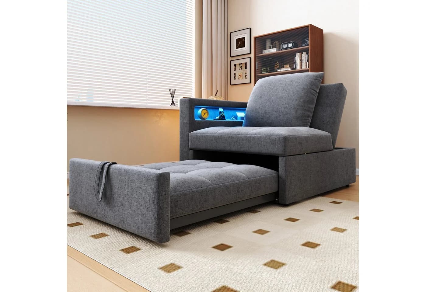 Flieks Daybett Polsterbett Schlafsofa mit verstellbarer Rückenlehne LED USB Typ-C