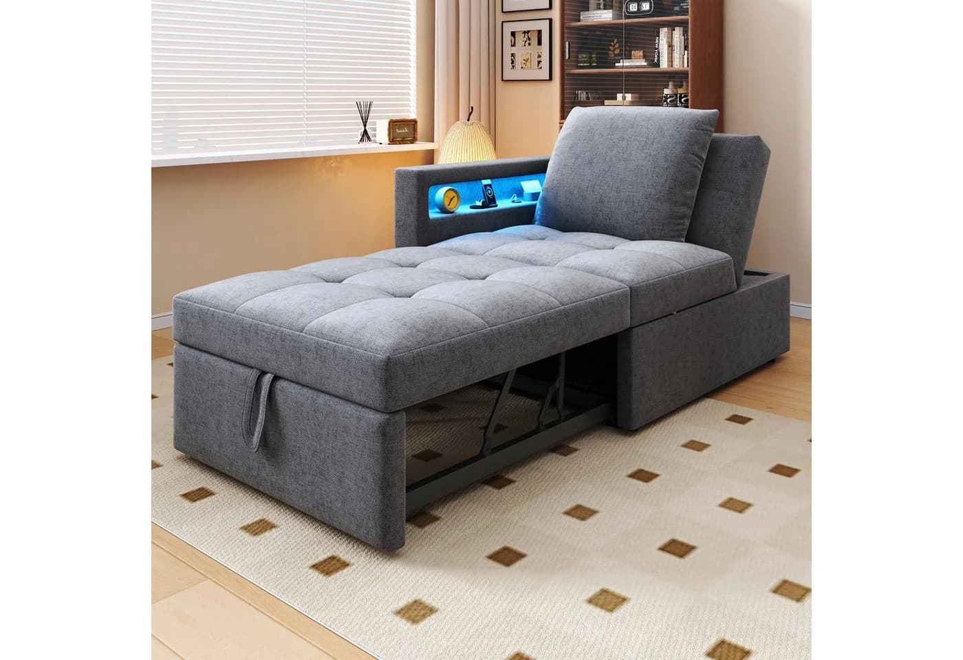 Flieks Daybett Polsterbett Schlafsofa mit verstellbarer Rückenlehne LED USB Typ-C - Bild 2
