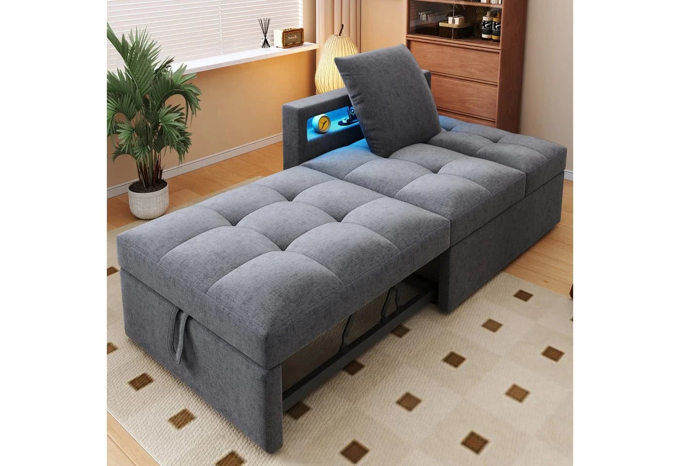 Flieks Daybett Polsterbett Schlafsofa mit verstellbarer Rückenlehne LED USB Typ-C - Bild 3