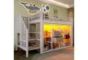 Flieks Hochbett Metall Kinderbett 90x200 mit LED und Kleiderschrank Weiß Bild 2