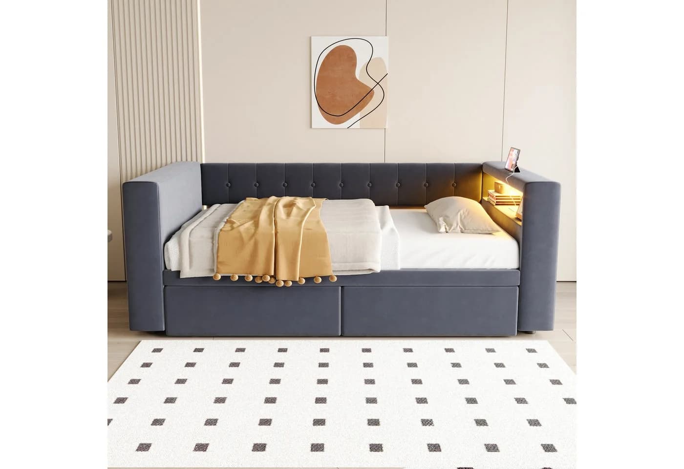 Flieks Daybett Polsterbett Schlafsofa 90x190cm mit LED, Steckdose und 2 Schubladen - Bild 3