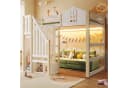 Flieks Hochbett Kinderbett Hausbett 140x200cm mit LED, Gazevorhang, Stauraumtreppe Bild 1