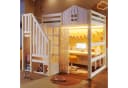 Flieks Hochbett Kinderbett Hausbett 140x200cm mit LED, Gazevorhang, Stauraumtreppe Bild 2