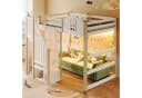 Flieks Hochbett Kinderbett Hausbett 140x200cm mit LED, Gazevorhang, Stauraumtreppe Bild 4
