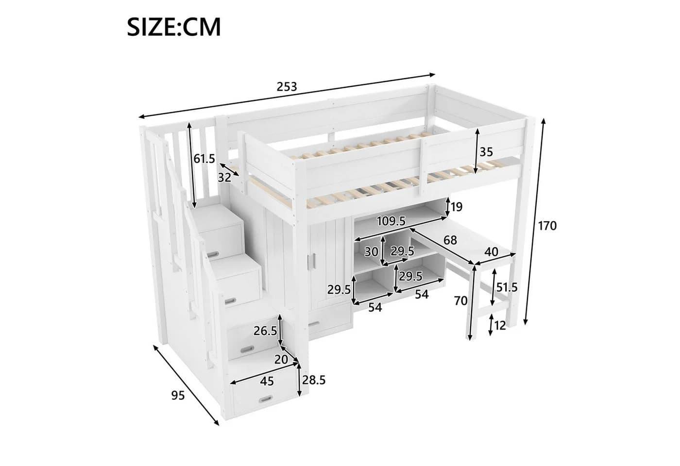 Flieks Hochbett Kinderbett 90x200cm mit Schreibtisch und Stauraum - Bild 5
