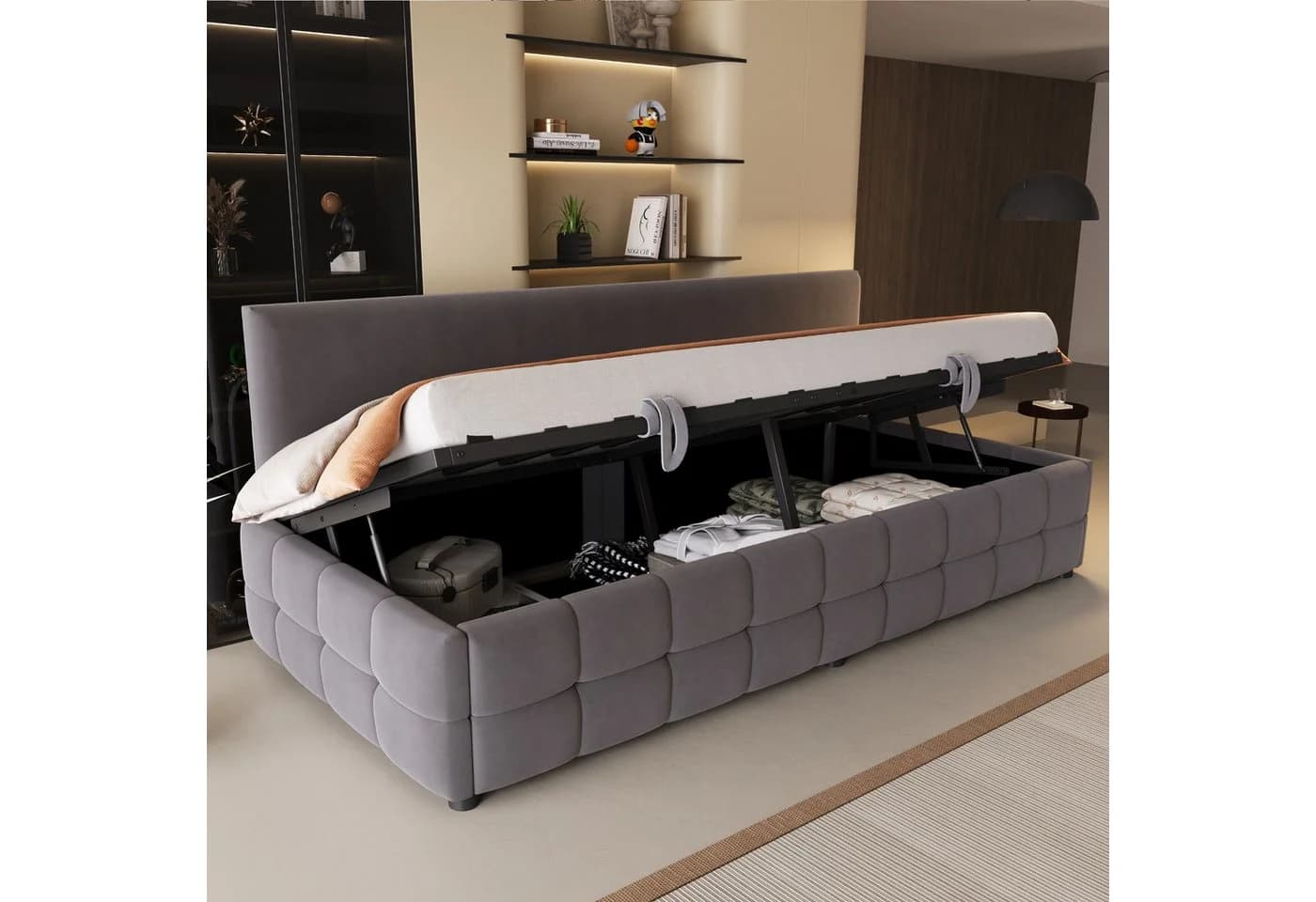 Flieks Daybett Hydraulisches Polsterbett Schlafsofa 90x200cm mit Stauraum Lattenrost