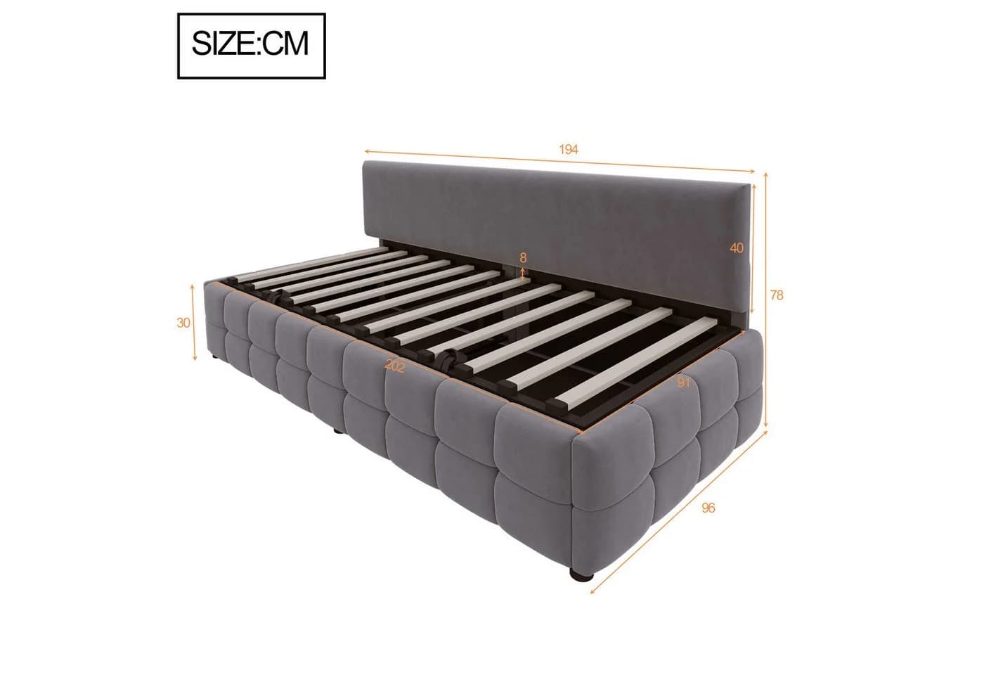 Flieks Daybett Hydraulisches Polsterbett Schlafsofa 90x200cm mit Stauraum Lattenrost - Bild 4