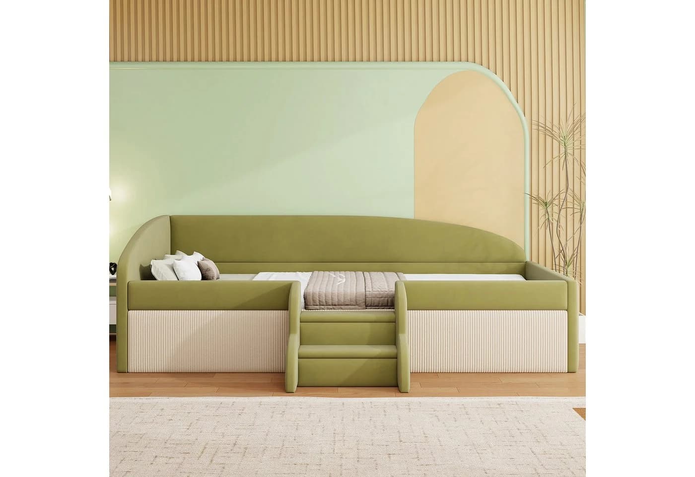 Flieks Polsterbett Kinderbett Schlafsofa 90x190cm mit Treppe und Lattenrost