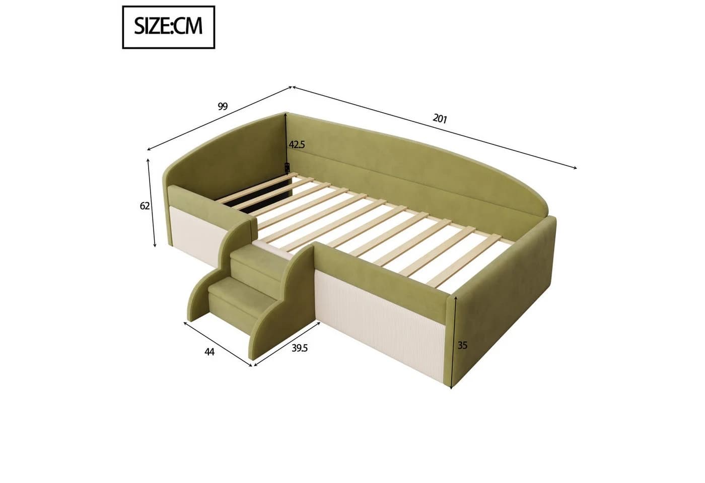 Flieks Polsterbett Kinderbett Schlafsofa 90x190cm mit Treppe und Lattenrost - Bild 3