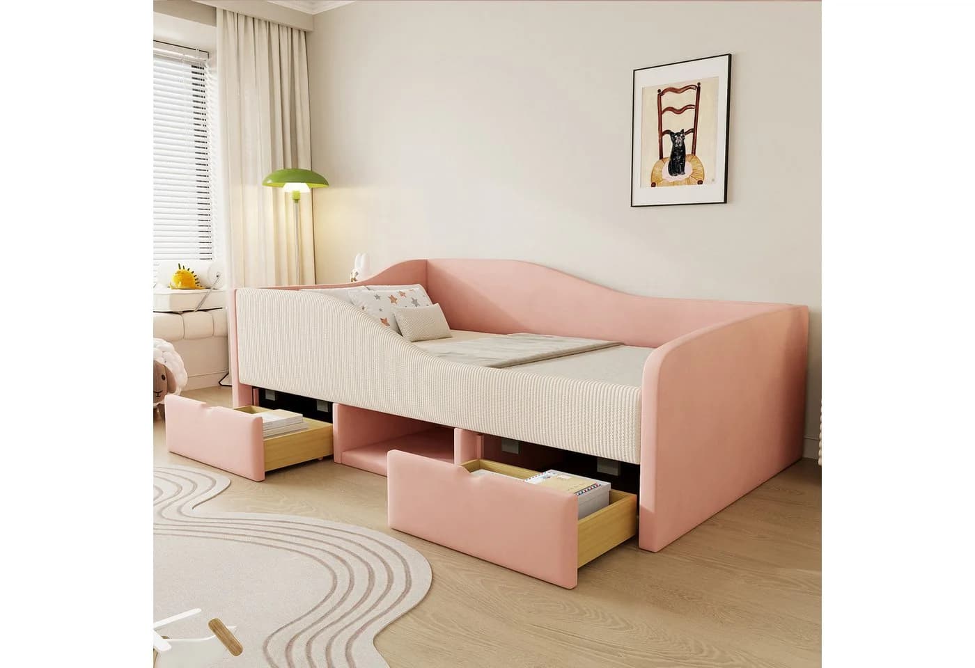 Flieks Kinderbett Einzelbett 90x190cm mit 2 Schubladen und offenem Staufach - Bild 2
