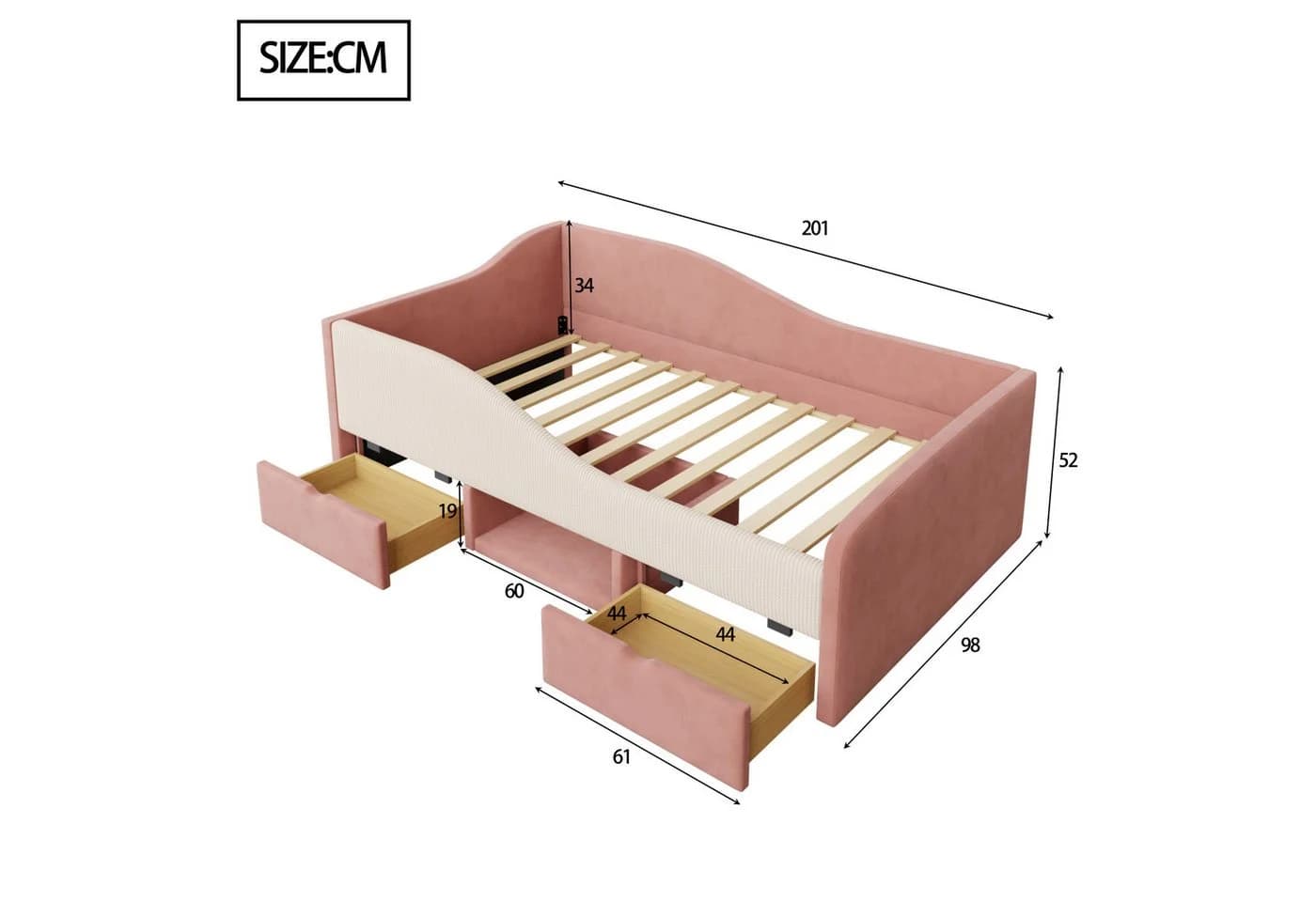 Flieks Kinderbett Einzelbett 90x190cm mit 2 Schubladen und offenem Staufach - Bild 3