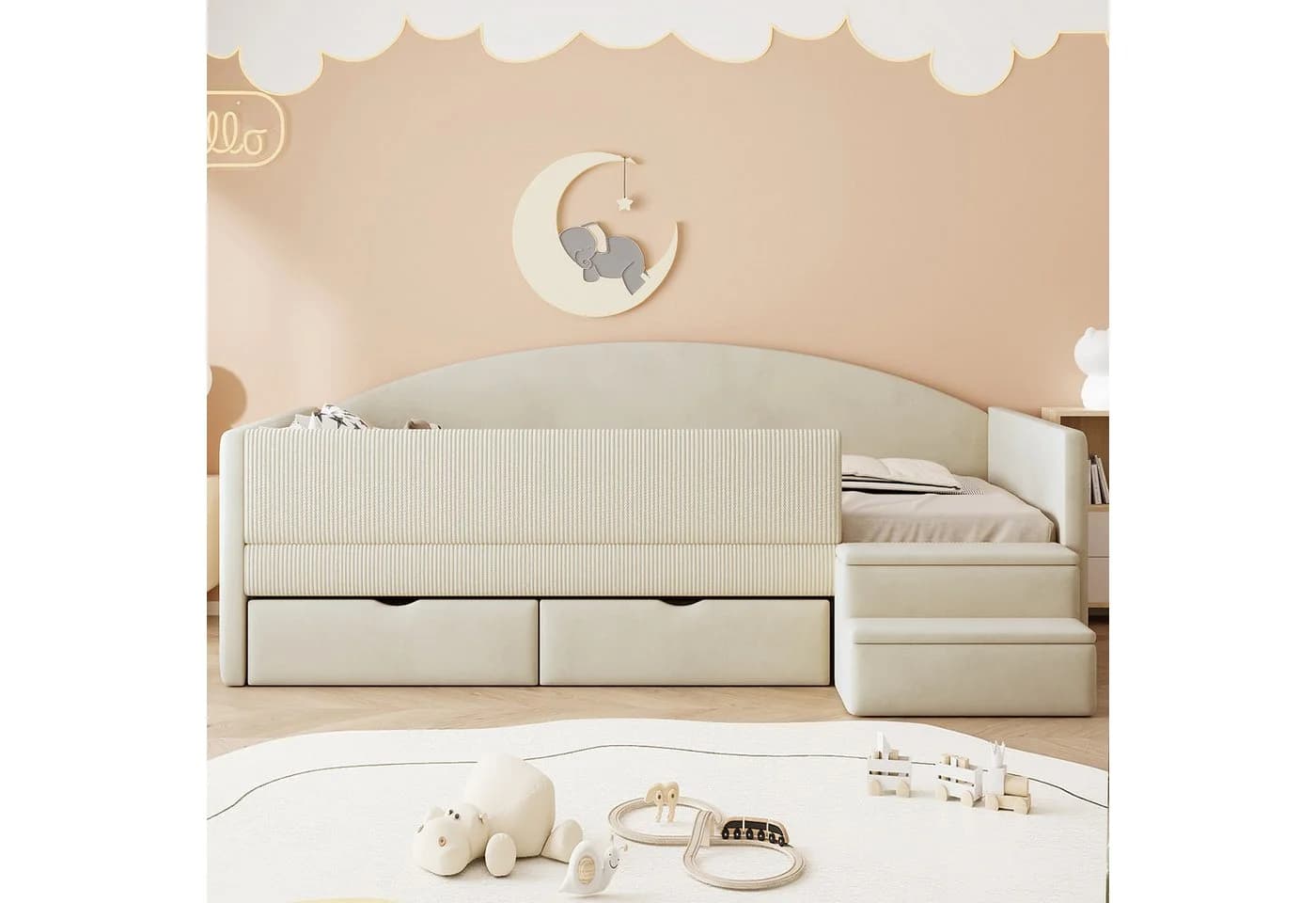 Flieks Kinderbett Einzelbett 90x190cm mit 2 Schubladen Treppe Rausfallschutz