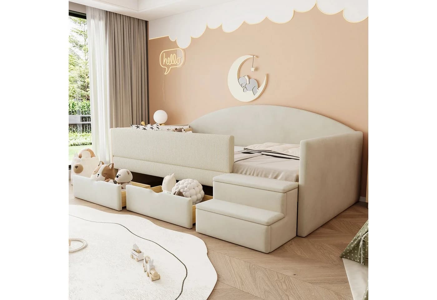 Flieks Kinderbett Einzelbett 90x190cm mit 2 Schubladen Treppe Rausfallschutz - Bild 2