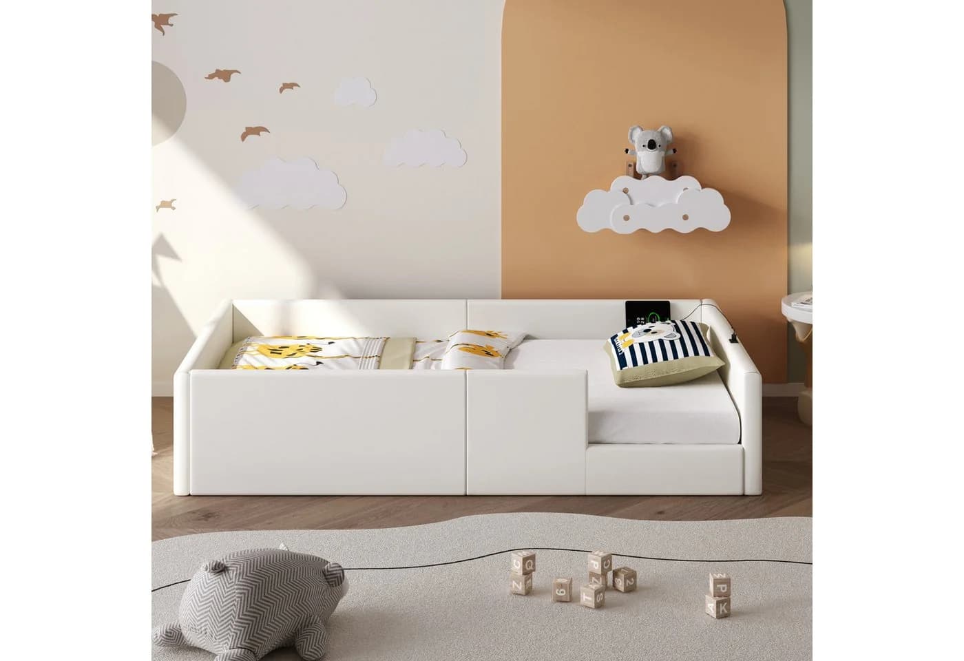 Flieks Polsterbett Kinderbett Einzelbett 90x200cm mit Aufladen und Rausfallschutz - Bild 3