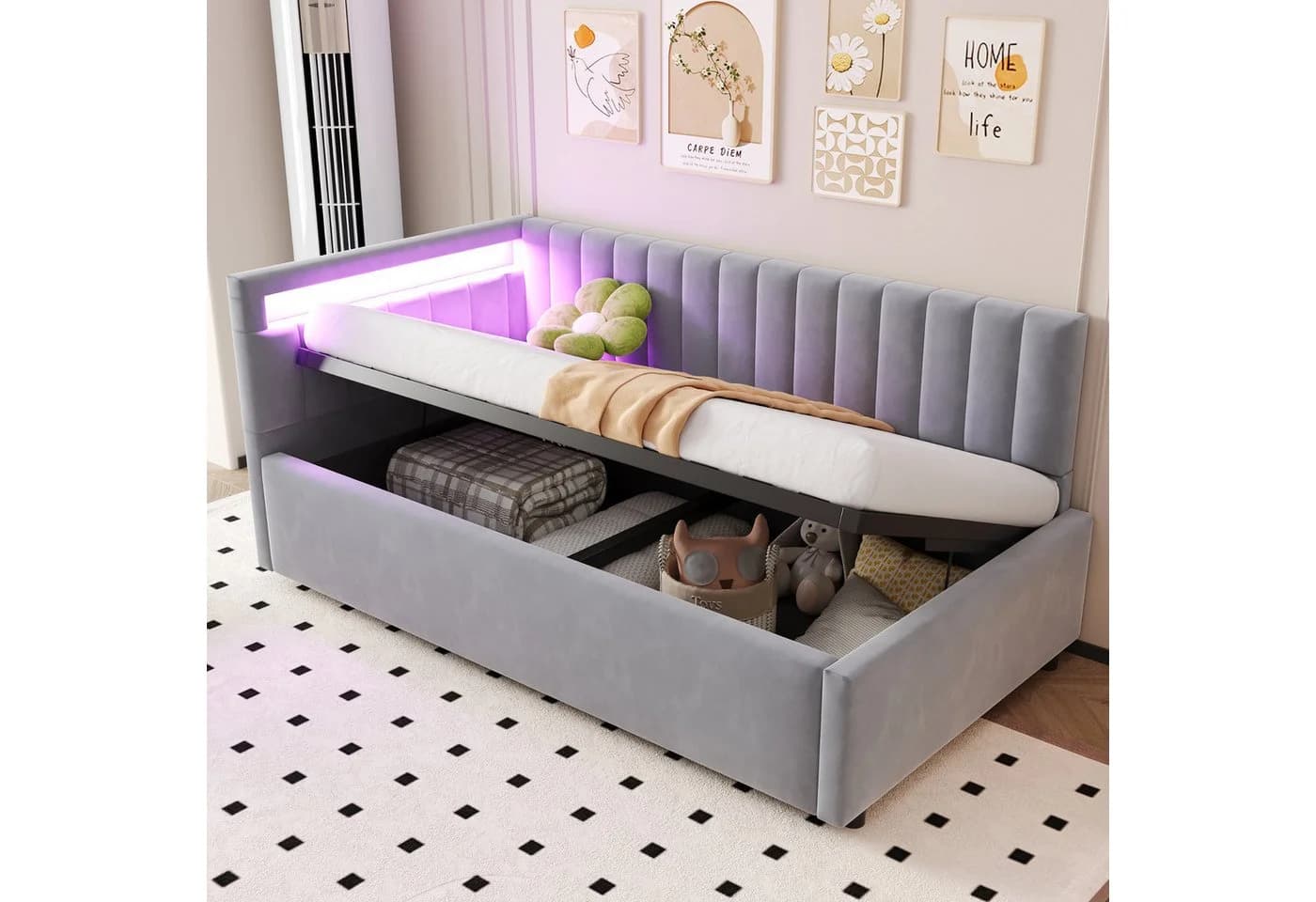 Flieks Daybett Polsterbett Schlafsofa Einzelbett 90x200cm mit hydraulischem Stauraum - Bild 2