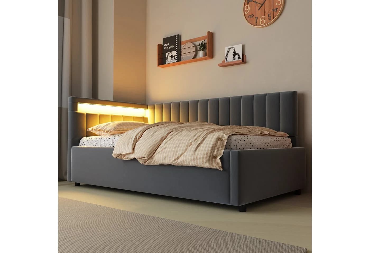 Flieks Daybett Polsterbett Schlafsofa Einzelbett 90x200cm mit hydraulischem Stauraum