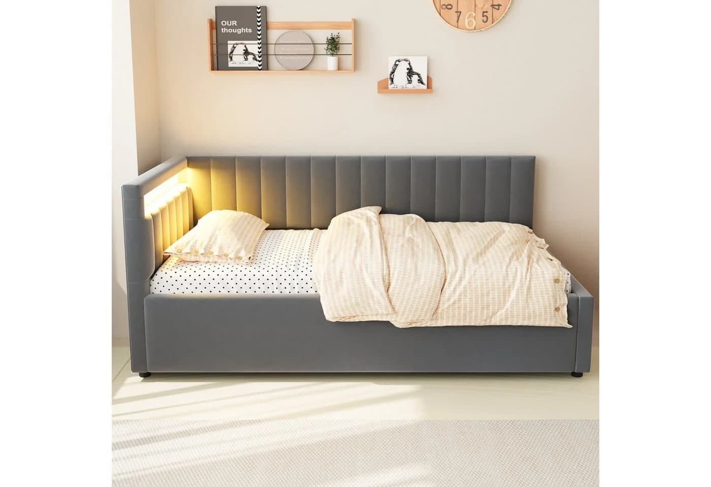 Flieks Daybett Polsterbett Schlafsofa Einzelbett 90x200cm mit hydraulischem Stauraum - Bild 3