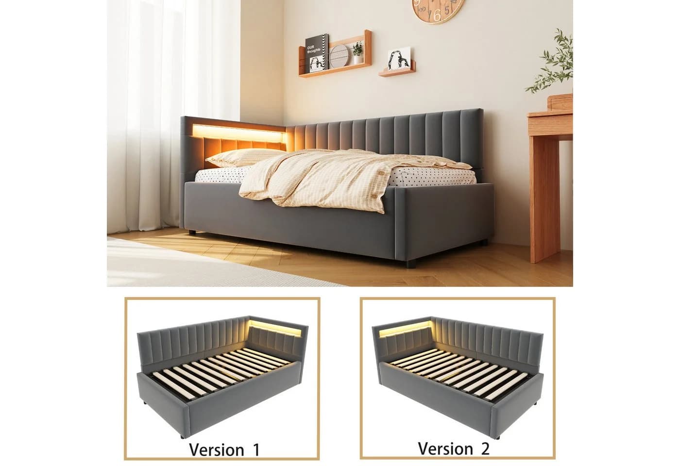 Flieks Daybett Polsterbett Schlafsofa Einzelbett 90x200cm mit hydraulischem Stauraum - Bild 5
