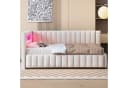 Flieks Daybett Polsterbett Schlafsofa Beige Samt mit LED & USB Bild 1
