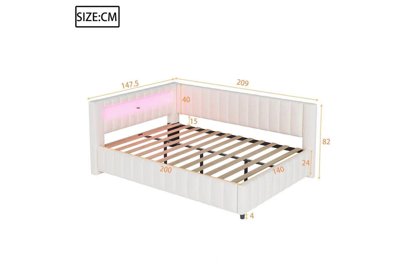Flieks Daybett Polsterbett Schlafsofa Beige Samt mit LED & USB - Bild 5