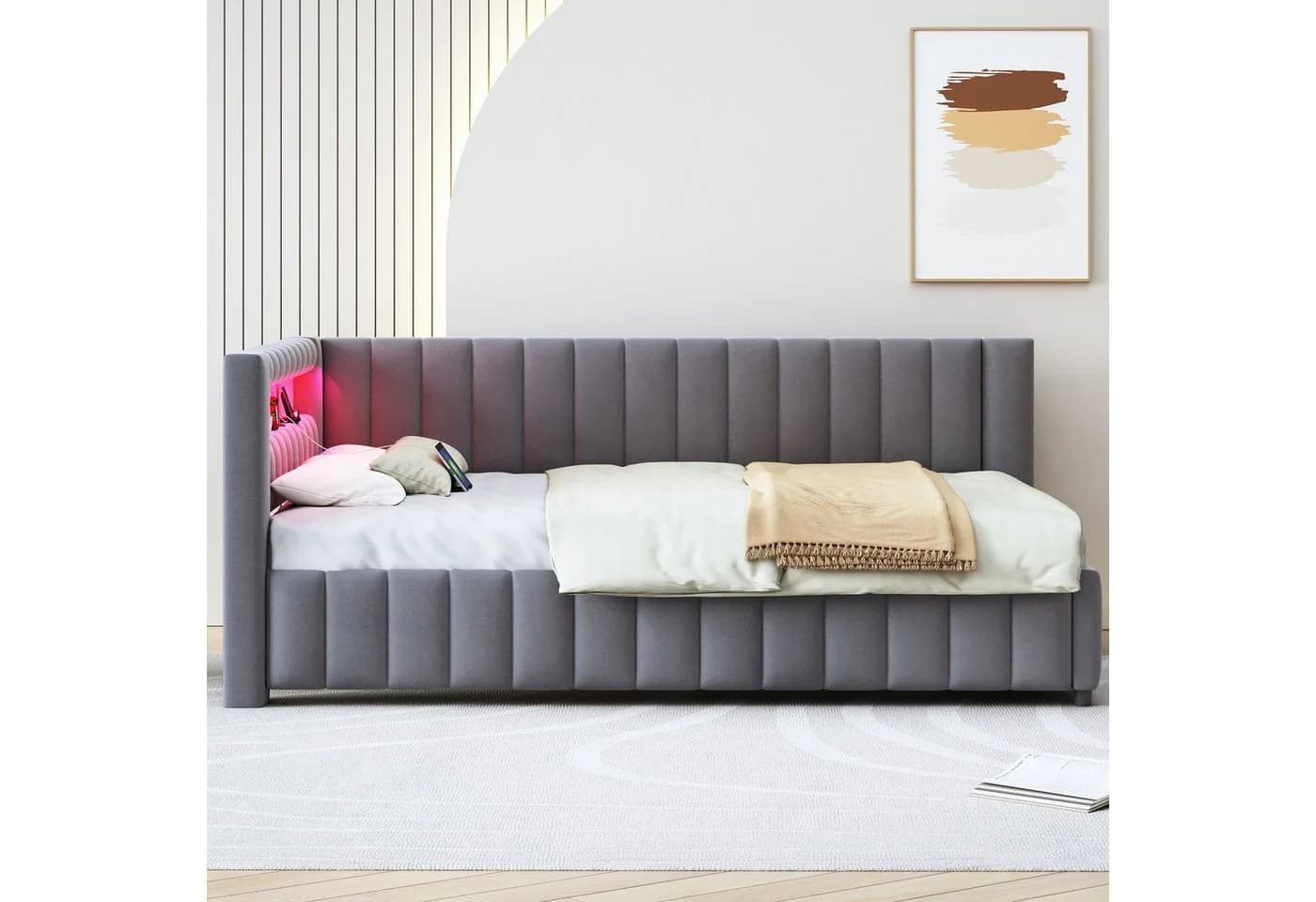 Flieks Daybett Polsterbett mit LED und USB grau