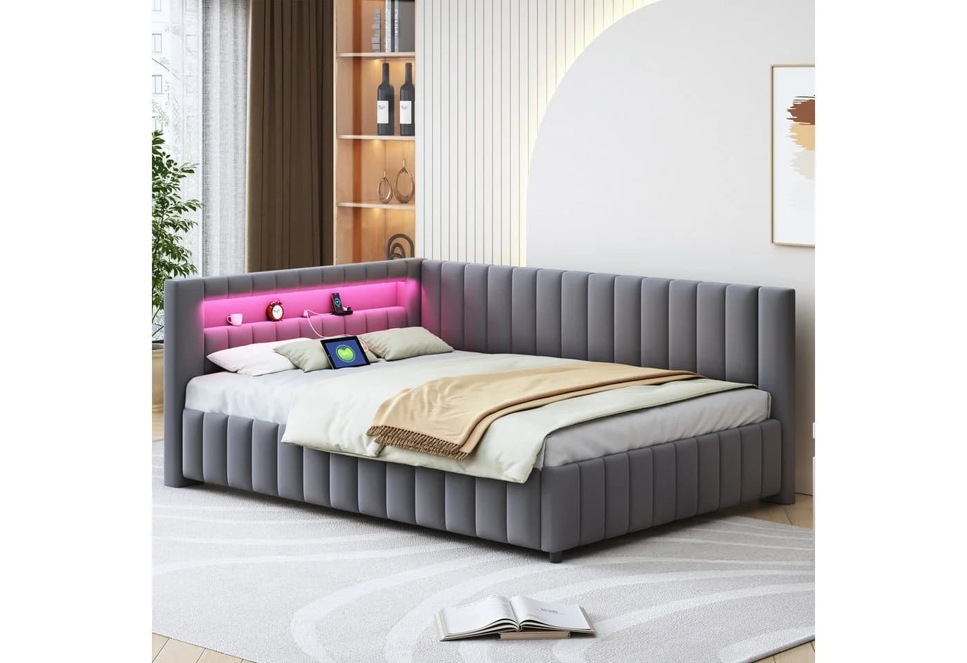 Flieks Daybett Polsterbett mit LED und USB grau - Bild 2