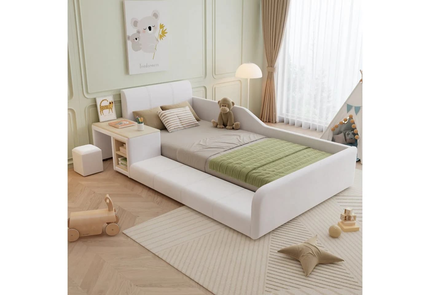 Flieks Polsterbett Kinderbett 90x200cm mit Schreibtisch und Hocker - Bild 2