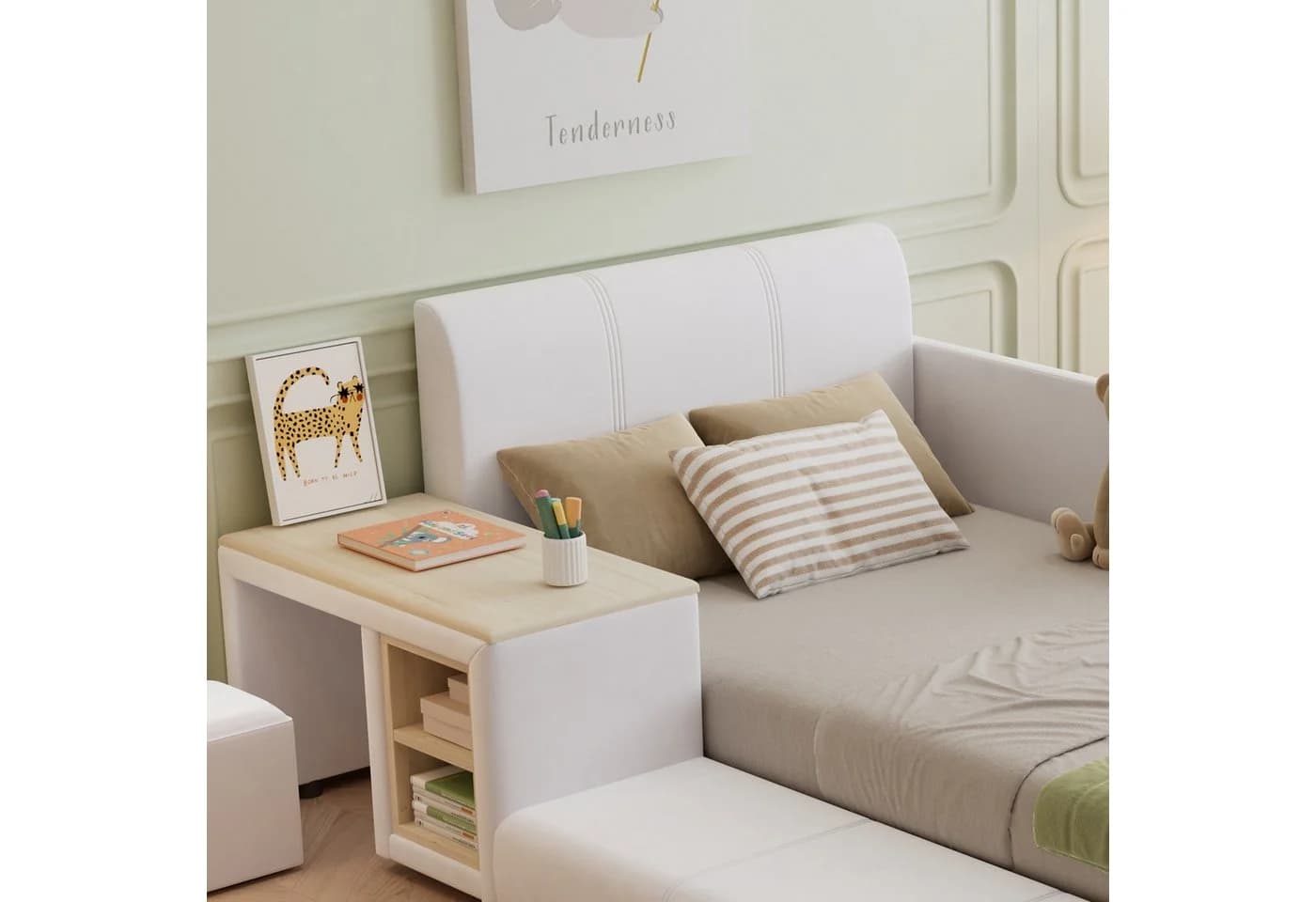 Flieks Polsterbett Kinderbett 90x200cm mit Schreibtisch und Hocker - Bild 3