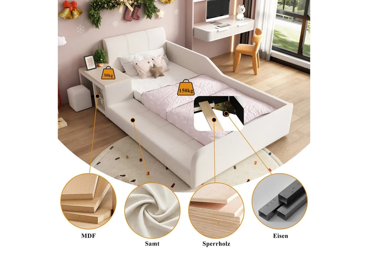 Flieks Polsterbett Kinderbett 90x200cm mit Schreibtisch und Hocker - Bild 5