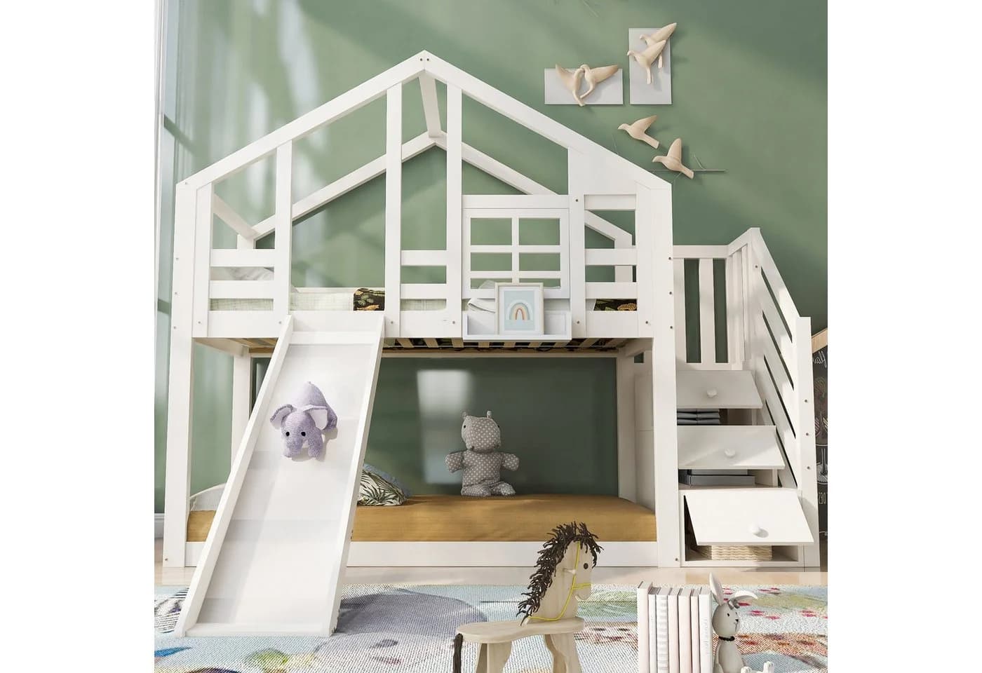 Flieks Etagenbett mit Rutsche und Stauraumtreppe