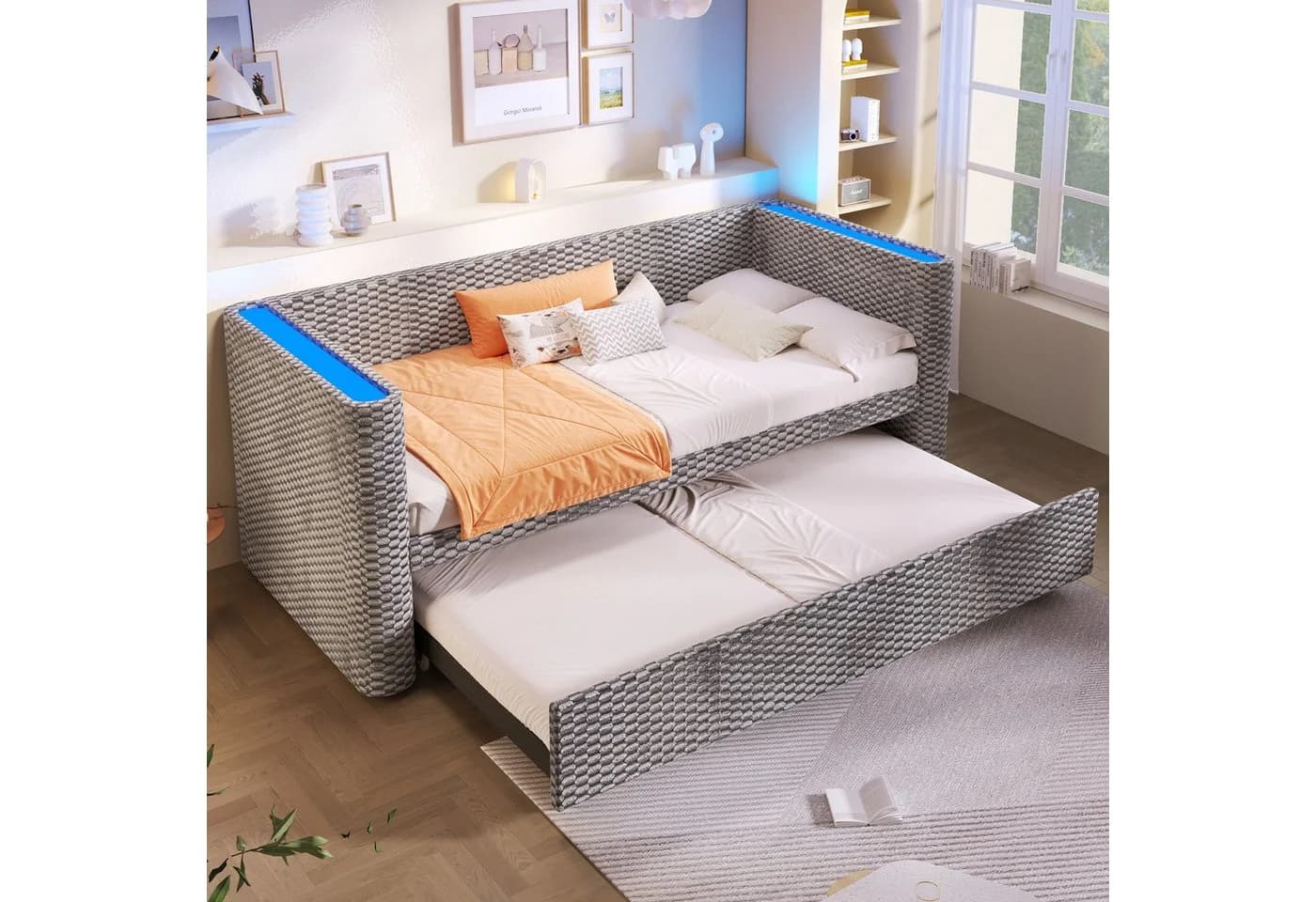 Flieks Daybett LED Polsterbett Kinderbett Schlafsofa 90/180x200cm