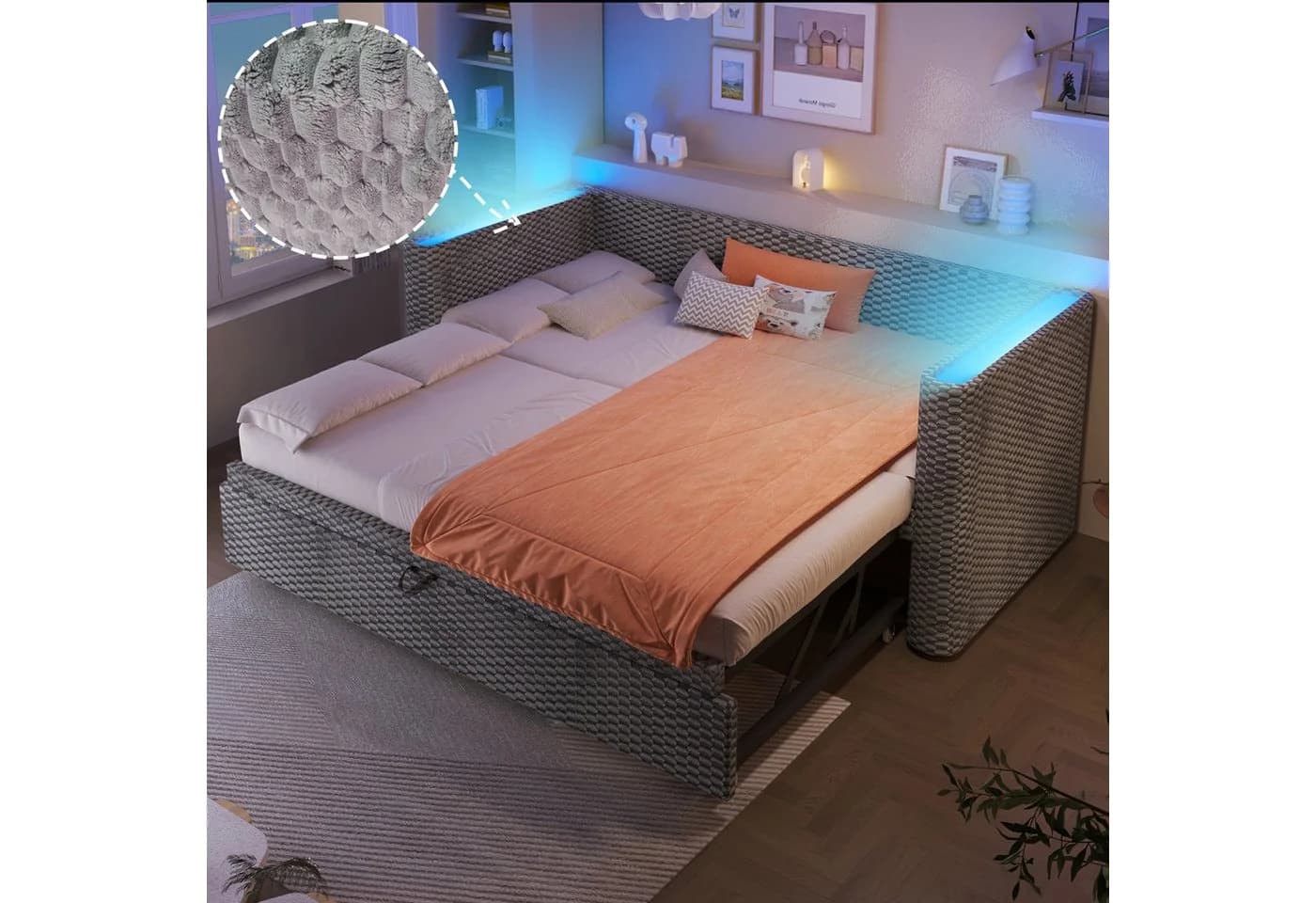 Flieks Daybett LED Polsterbett Kinderbett Schlafsofa 90/180x200cm - Bild 2