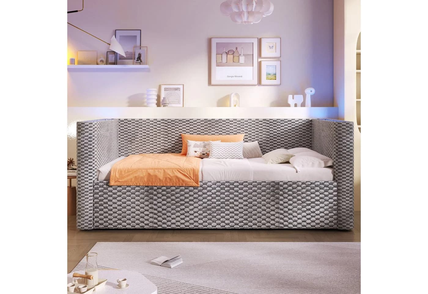 Flieks Polsterbett mit LED und Stauraum Grau Samt - Bild 4