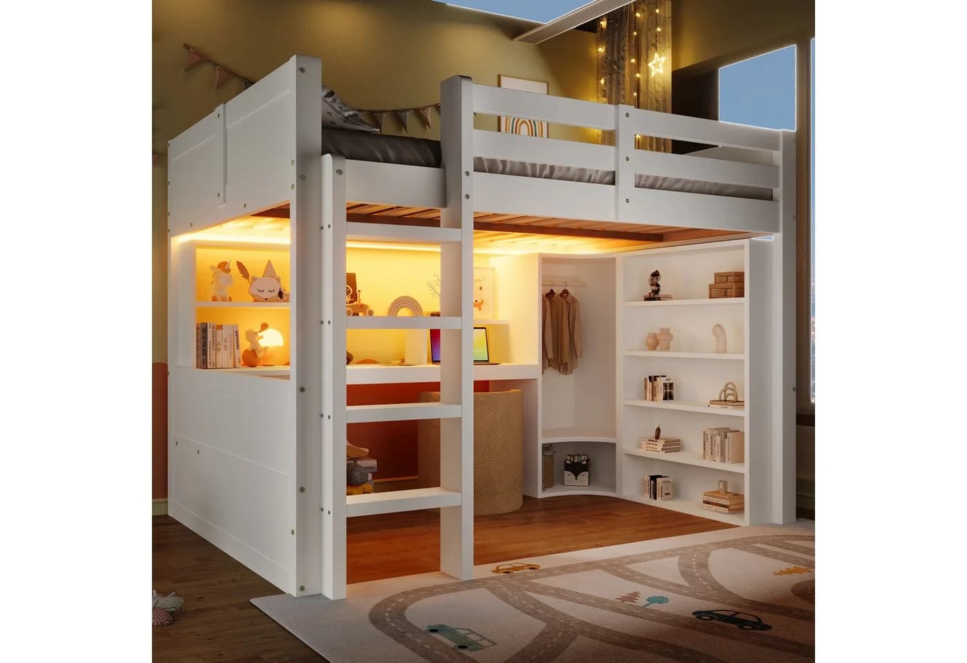 Flieks Hochbett Kinderbett 140x200cm mit LED-Lichtleiste - Bild 2
