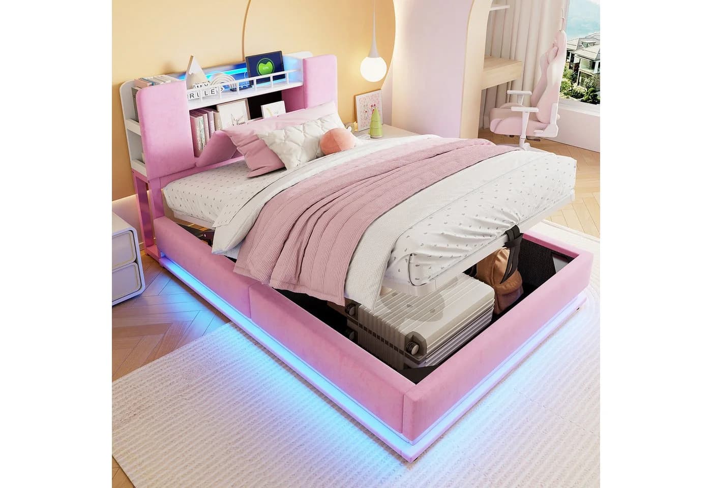 Flieks Kinderbett Hydraulisches Stauraumbett LED Aufladen - Bild 2