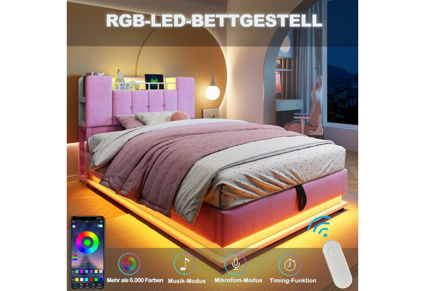 Flieks Kinderbett Hydraulisches Stauraumbett LED Aufladen - Bild 4