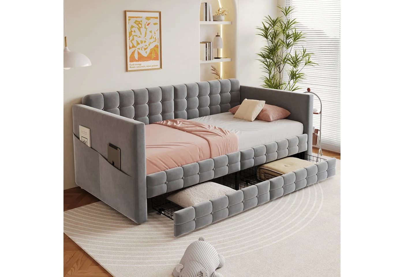 Flieks Daybett Polsterbett Schlafsofa Kinderbett 90x190cm mit Stautasche & Schubladen - Bild 2