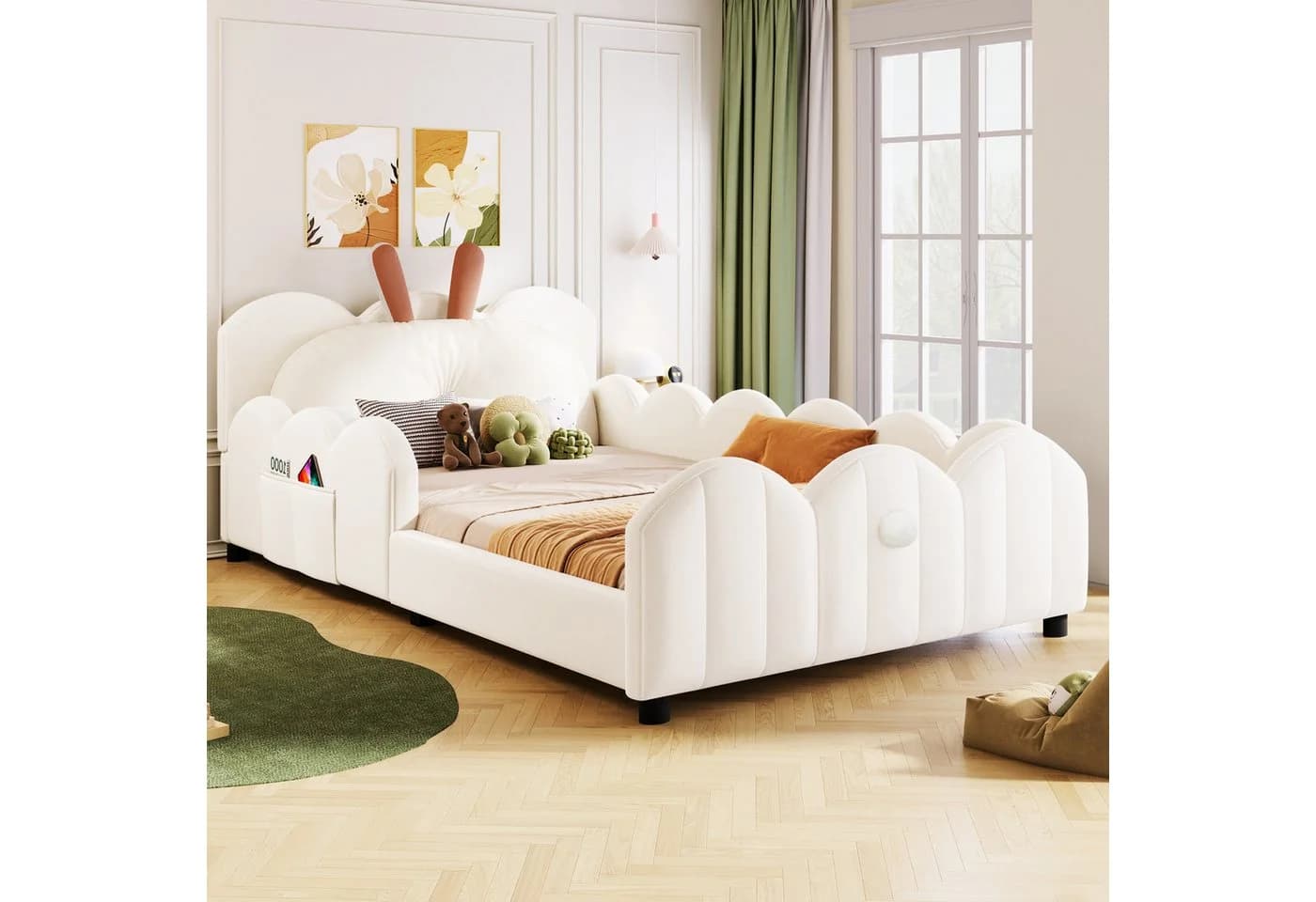 Flieks Kinderbett Bodenbett 90x200cm mit Kissen in Kaninchenform