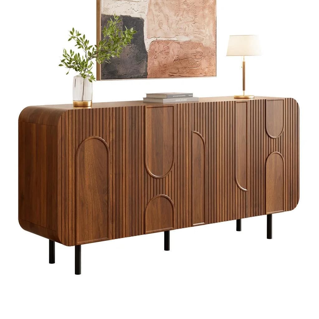 Flieks Sideboard Mid-Century Nussbaum 4 Türen Holzwerkstoff