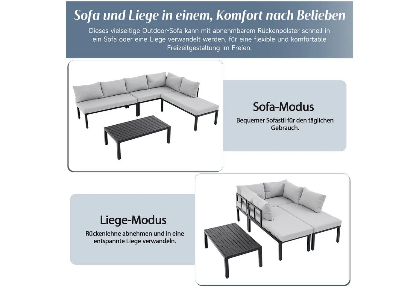 Merax Gartenlounge-Set 6-Sitzer Grau Modular - Bild 4