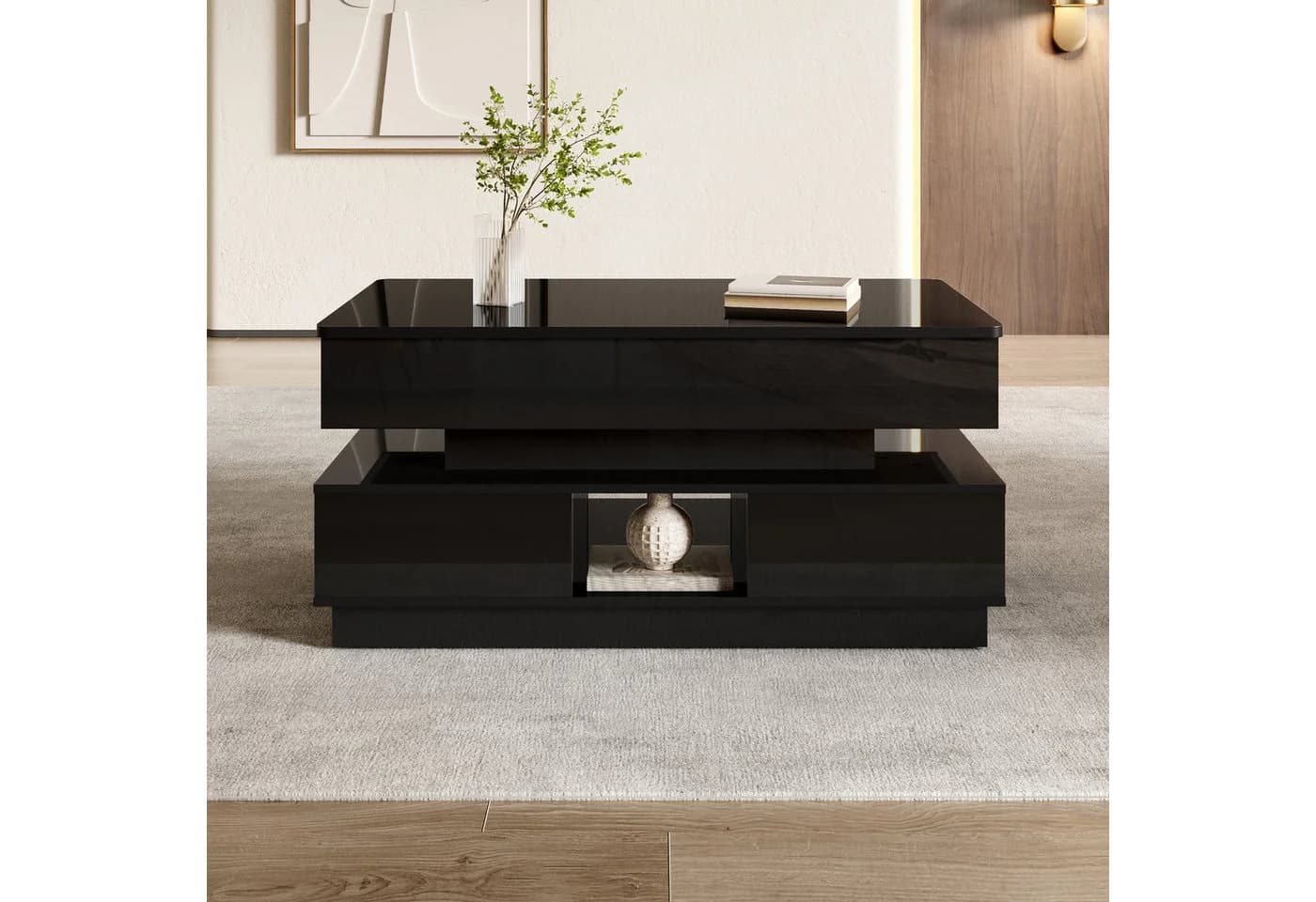 Merax Couchtisch hochglanz Schwarz mit LED-Beleuchtung & Steckdose - Bild 3
