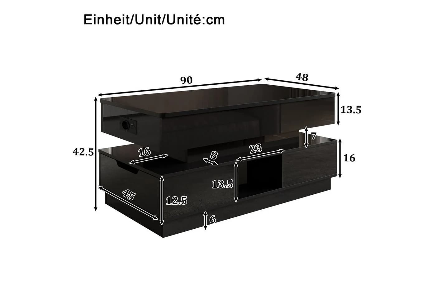 Merax Couchtisch hochglanz Schwarz mit LED-Beleuchtung & Steckdose - Bild 5